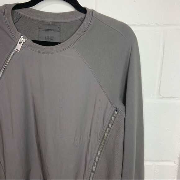 SIKI IM Grey Crew Neck Multi Zipper Pullover Cotton Sweater - Picture 3 of 6